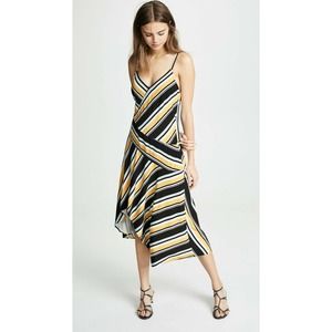 Parker Selma Raya Striped Midi Asymmetric Dress Sz Medium